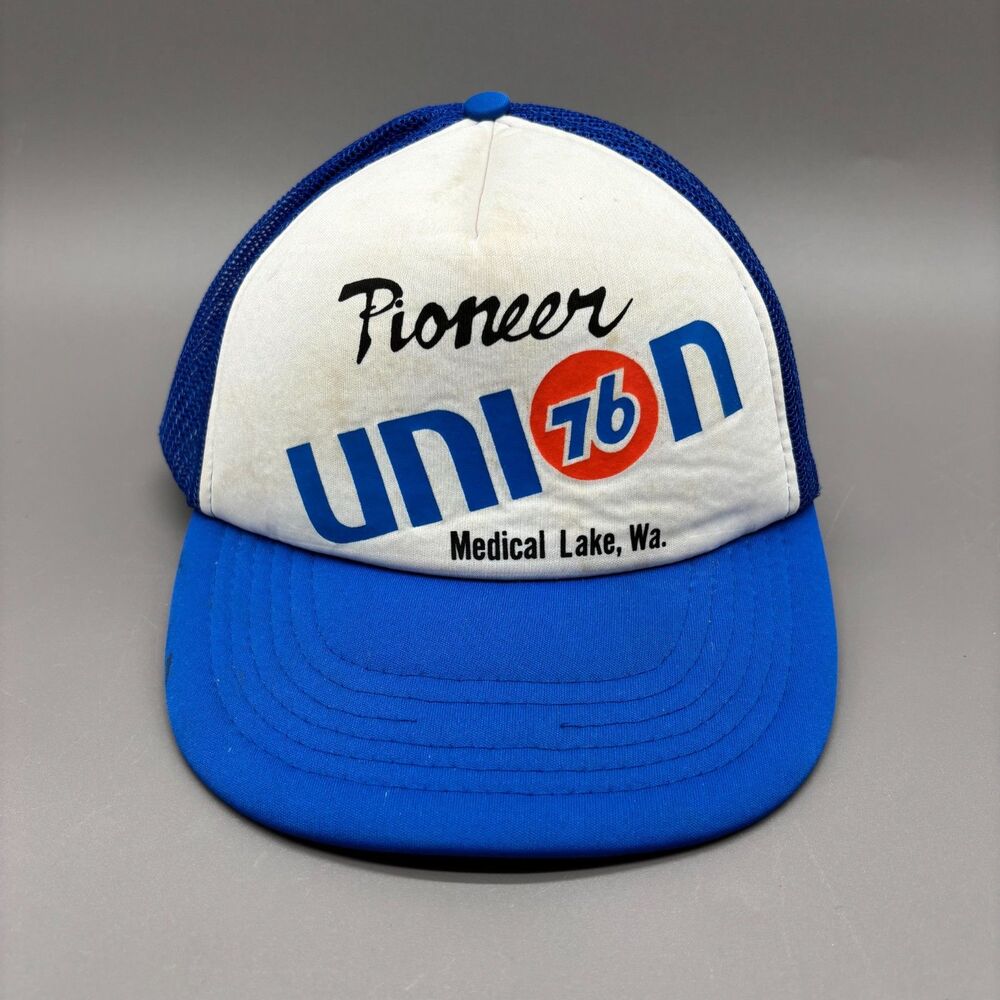 Vintage Union 76 Foam Trucker Hat Gas Station Blue Mesh Snapback Cap 1980s